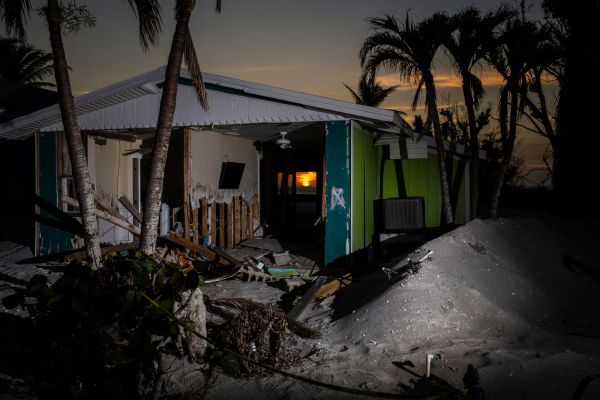 The remains of a beach home months after it was destroyed by Hurricane Ian on Captiva Road in Sanibel, Florida on February 9, 2023.