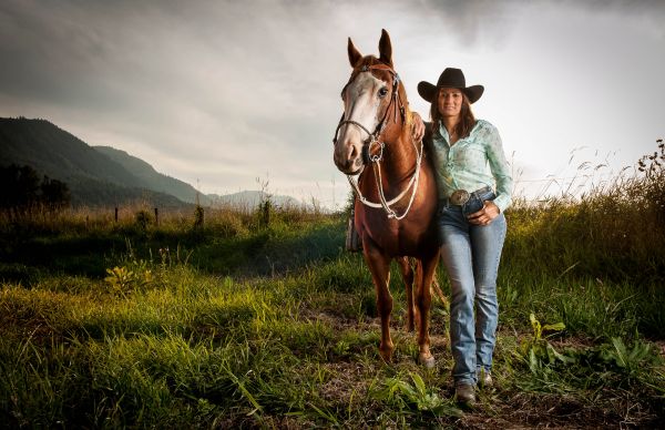 Barrel racer, Kam Sahota, and her horse, Fly, in Yarrow, B.C.