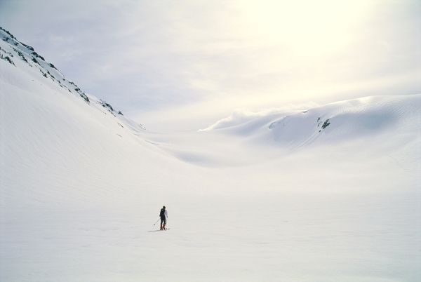 March 2000, Garibaldi Provincial Park, British Columbia, Canada - Skier in Snowy Countryside