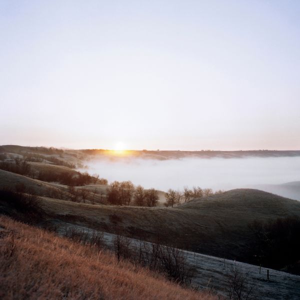 The sun rises over the Valley of Fort Qu'Appelle, Saskatchewan.
