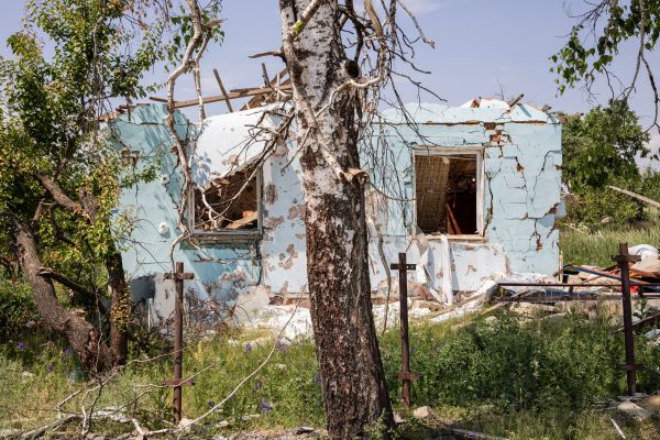 Home on Ukrainska Street. Kharkiv Region, Ukraine, June 18, 2022.