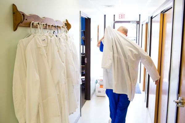 Dr. Michael Machen, MD gets ready to see a patient at Bluestem Medical in Quinter, Kansas.