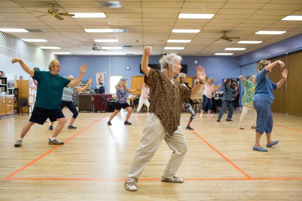 Tina Mahacek leads a Tai Chi class at the Klamath Senior Center in Klamath Falls, Oregon.