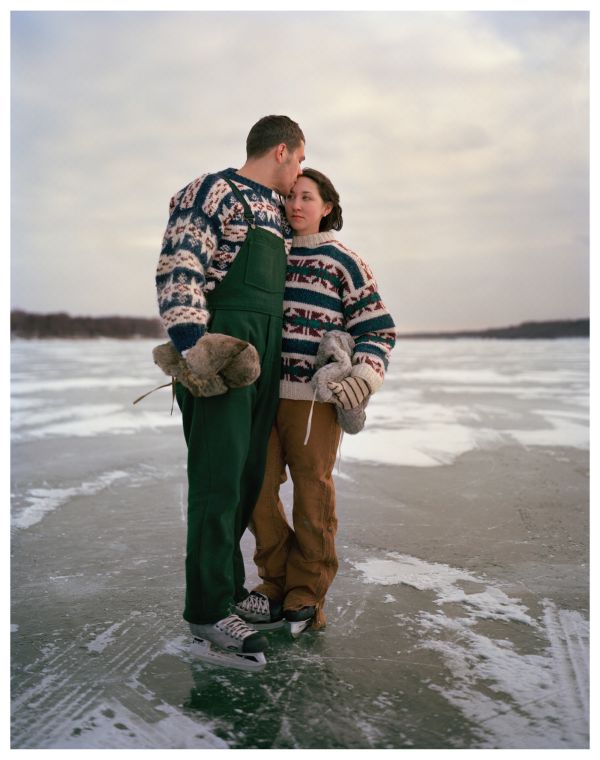 Sam Scott and his girlfriend Elyse Anton Roberts on the frozen St. Croix River near Stillwater, Minnesota.