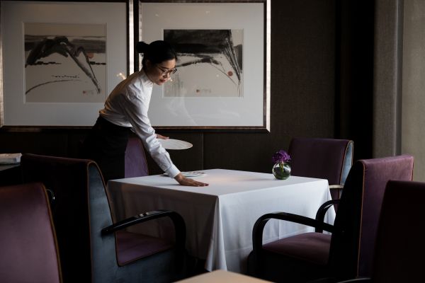 Setting up one of the restaurants at the Mandarin Oriental in Hong Kong.