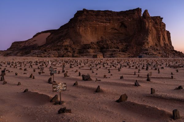 An Islamic cemetery spans the base of one side of Jebel Barkal, Sudan, a small butte that was considered sacred thousands of years ago, on February 4, 2020.