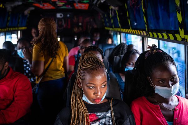 Riders fill the popular Bad and Boujee “matatu,” one of many privately owned buses that have transported at least 60 percent of Nairobi’s population since the early ’60s, on May 19, 2021.