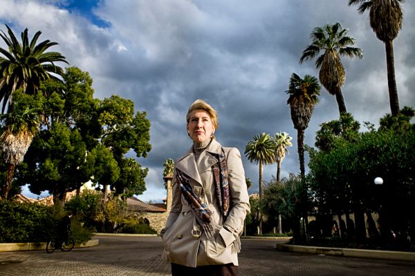 Carly Fiorina walks the campus of Stanford University, her Alma Motter.