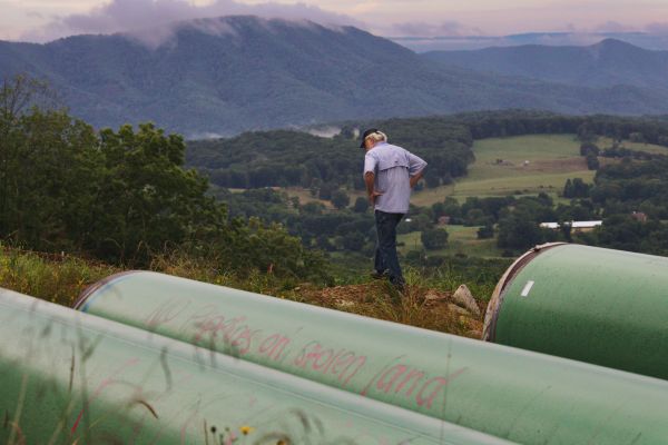 David Seriff of Blacksburg, VA looks out over the right of way down Brush Mountain where the Mountain Valley Pipeline is slated to be installed.
