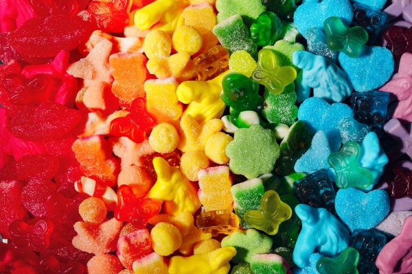 Elizabeth Schmitt is photographed at her business where she creates and sells “charcuterie” boards filled with colorful gummy candies.