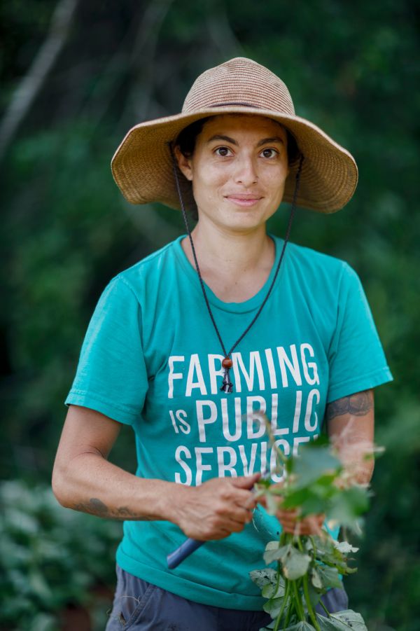Farmer Monica Ponce is photographed at the Love is Love Cooperative Farm, in Mansfield, GA, July 1, 2021