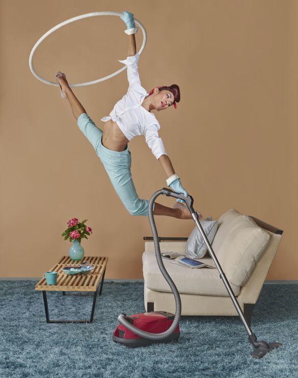 Paola Leon aerial dancer as a fitness model, housewife,  gardner and red carpet model.