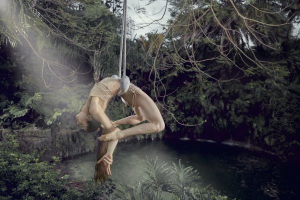 Portraits of Samantha Minx @elementaldancer (Mermaid, fire dancer) and Megan Stockman @momentumwego dancer and circus aerial artist photographed at HOM  sanctuary in Homestead, Fl.