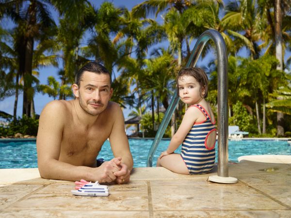 Giles Coren with Kitty at Curtain Bluff Resort in Antigua.