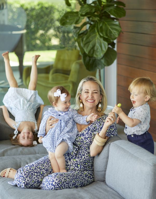 Portraits of Alexa Von Tobel at home with her children.