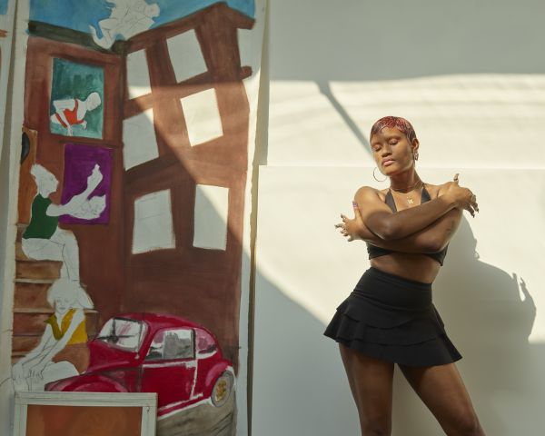 Portraits of artist Emily Colleen Manwariing photographed at her studio in Long Island City, Queens.