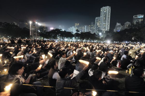 Candlelight memorial in Victoria Park for democracy activist Szeto Wah, who died at 79 in 2011.