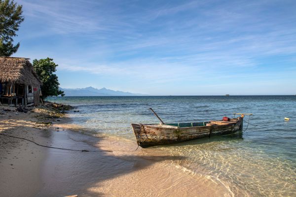 Wednesday, December 14th, 2022: Honduras, Cayos Cochinos, Chachahuate, Fishing boat on the island.