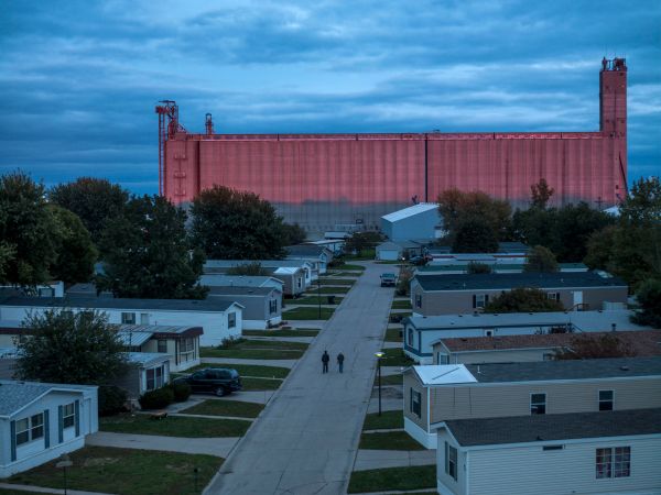 The Kingswood Plaza mobile home residential community in Hastings, Nebraska is located next to the largest grain elevator in the state.