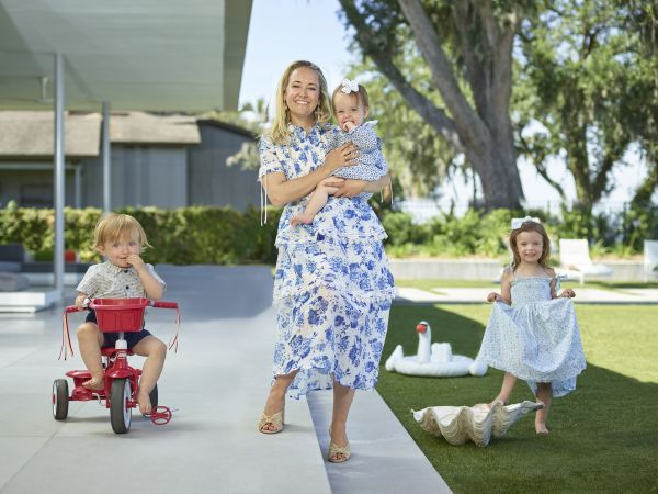 Portraits of Alexa Von Tobel at home with her children.